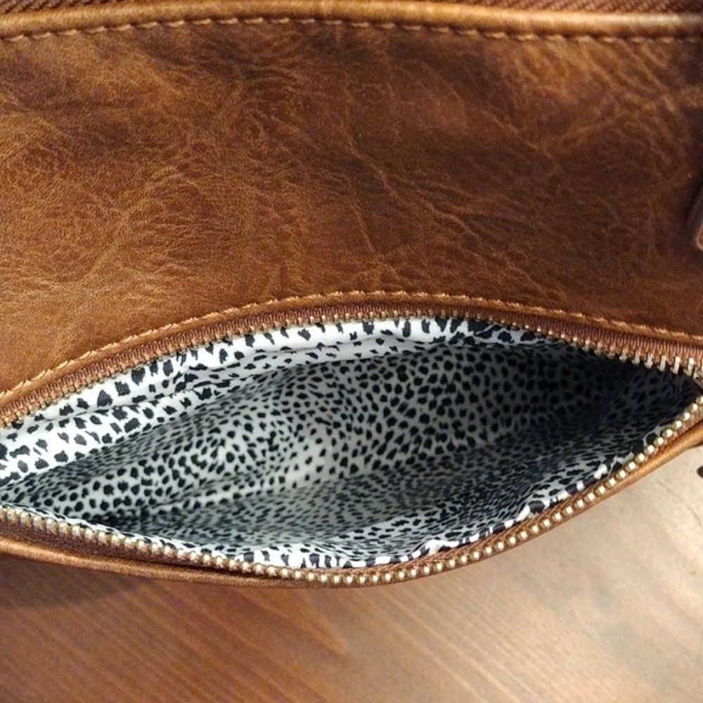Madison West Polyurethane Leather Braided Distressed Double Woven Handbag, Vegan - Picture 5 of 9